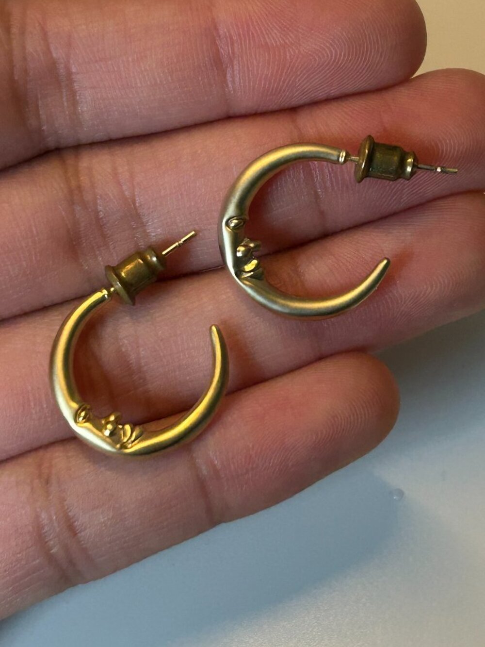 Matte Gold-Tone Crescent Moon Hoop Earrings Whimsigoth Cosmic Celestial 90s
